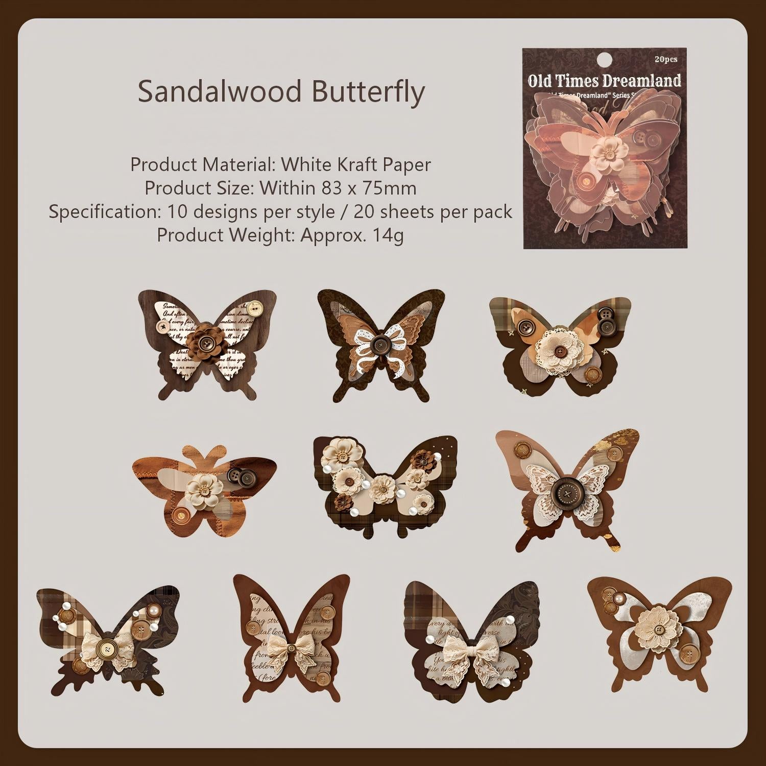 Old Time Dreams Butterfly Solid Stickers -20Pcs each pack