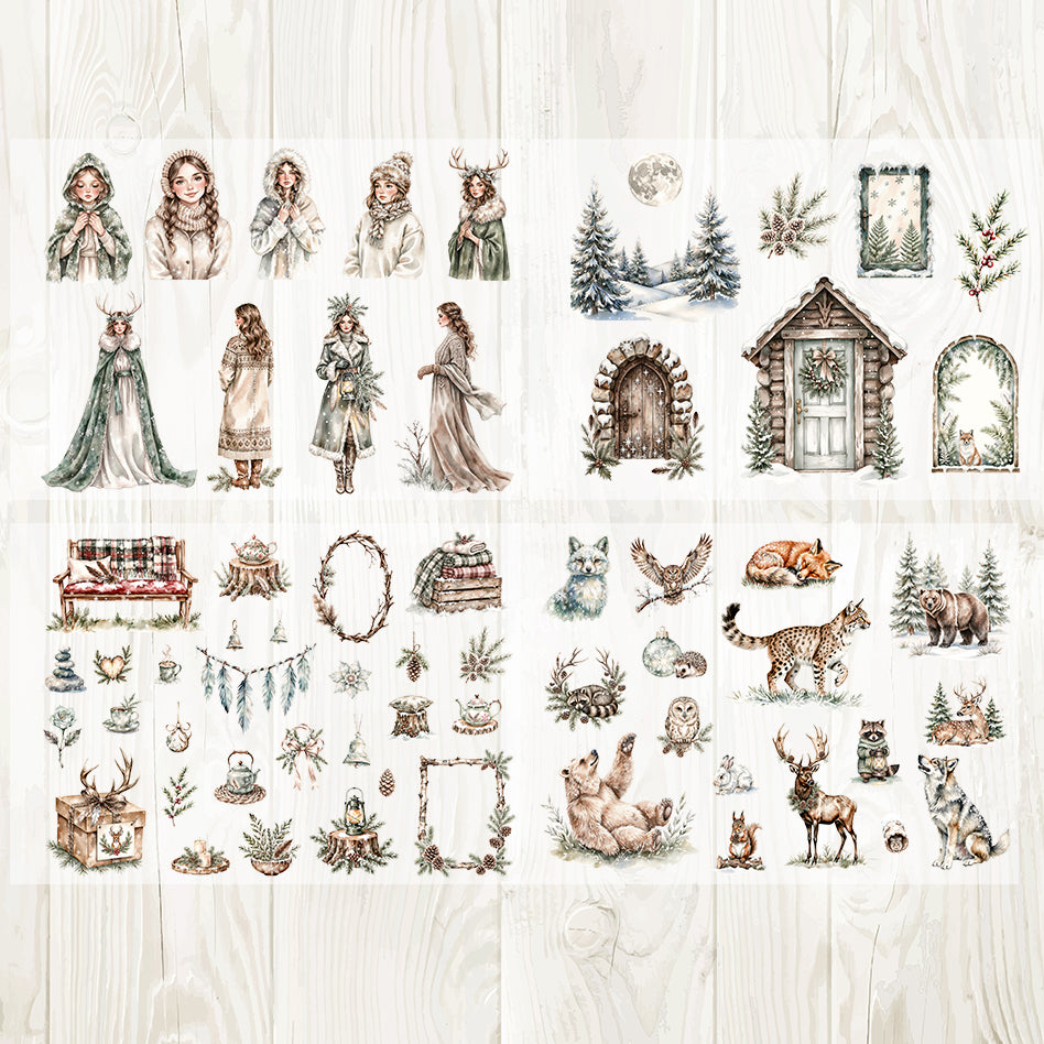 A4 Beautiful winter day matte PET pre-cut large sticker 1 pack 4 sheets