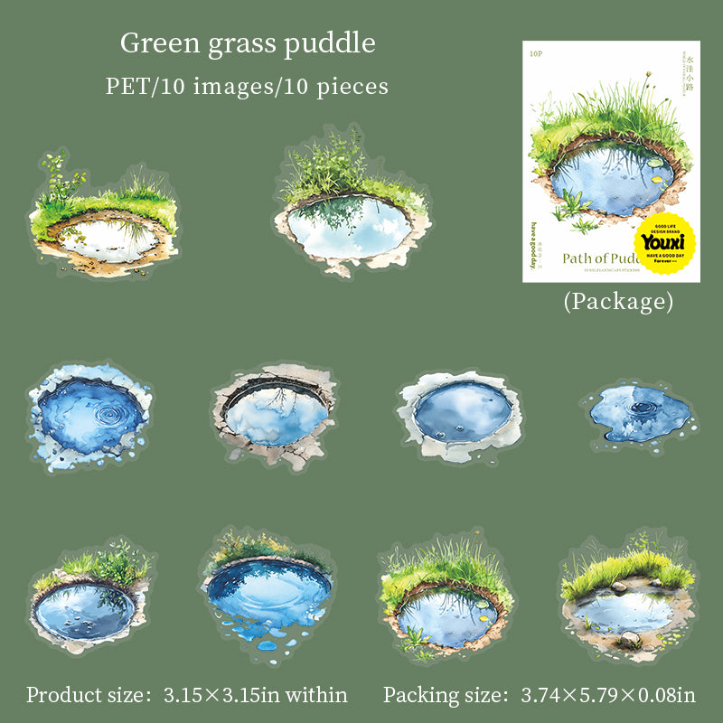0807 Puddle path PET Sticker -10Pcs each pack