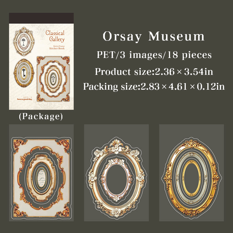 260307 Classical Gallery Vintage Frame PET Sticker Book -18Pcs each pack
