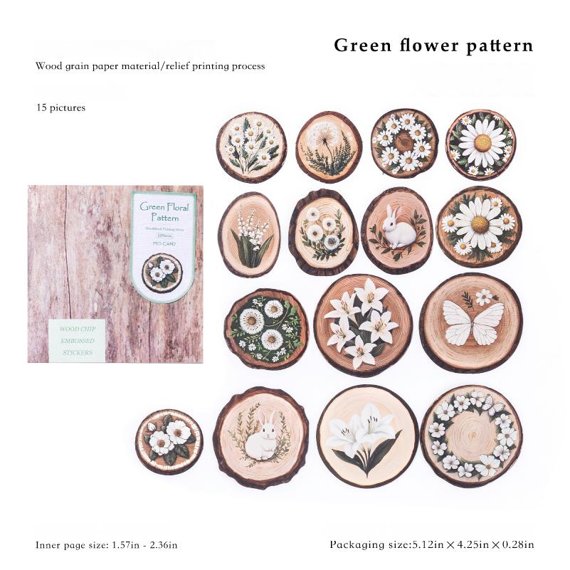 0827 Wood chip Sticker -15Pcs each pack