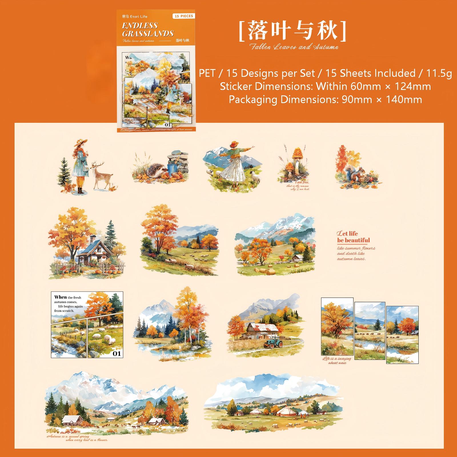 Endless Grassland PET Sticker -15Pcs each pack