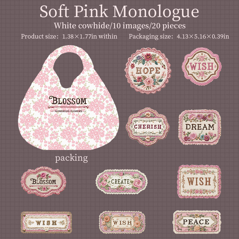 0914 Floral embroidery label Solid Sticker -20Pcs each pack