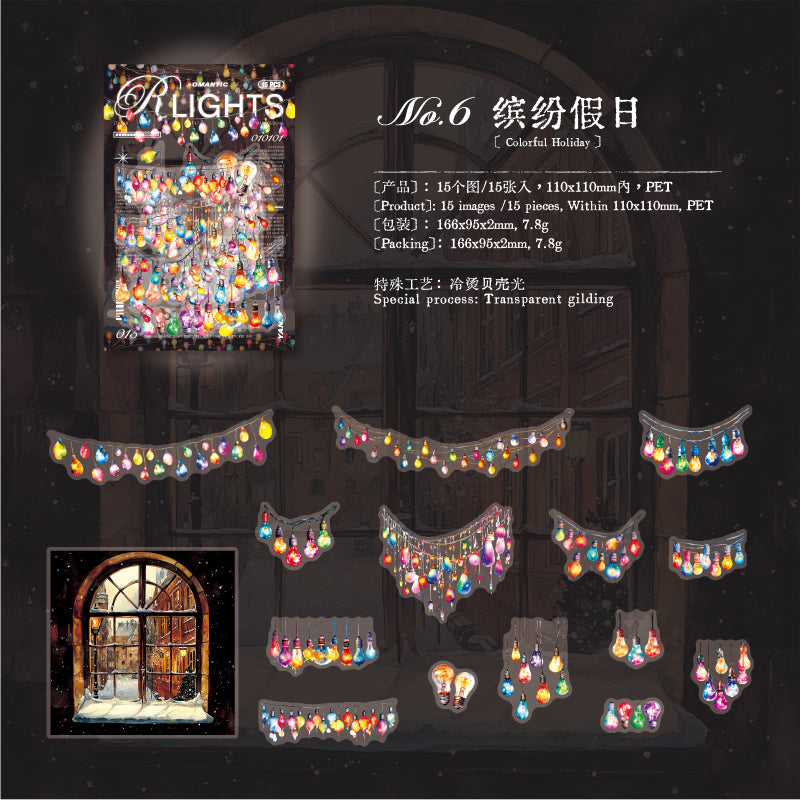 260316 Romantic Lights PET sticker -15Pcs each pack