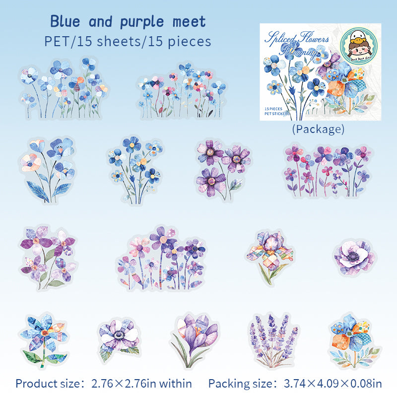 0623 Collage Flowers PET Stickers -15Pcs each pack