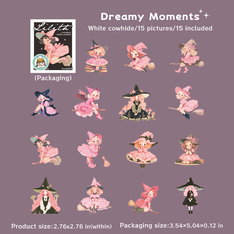 0807 Little witch Solid Sticker -15Pcs each pack