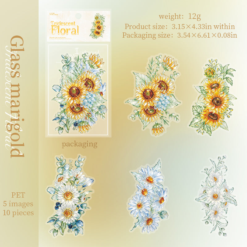 Iridescent Floral PET Stickers -10Pcs each pack
