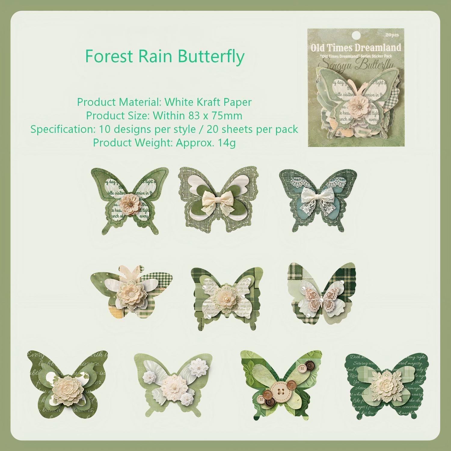Old Time Dreams Butterfly Solid Stickers -20Pcs each pack