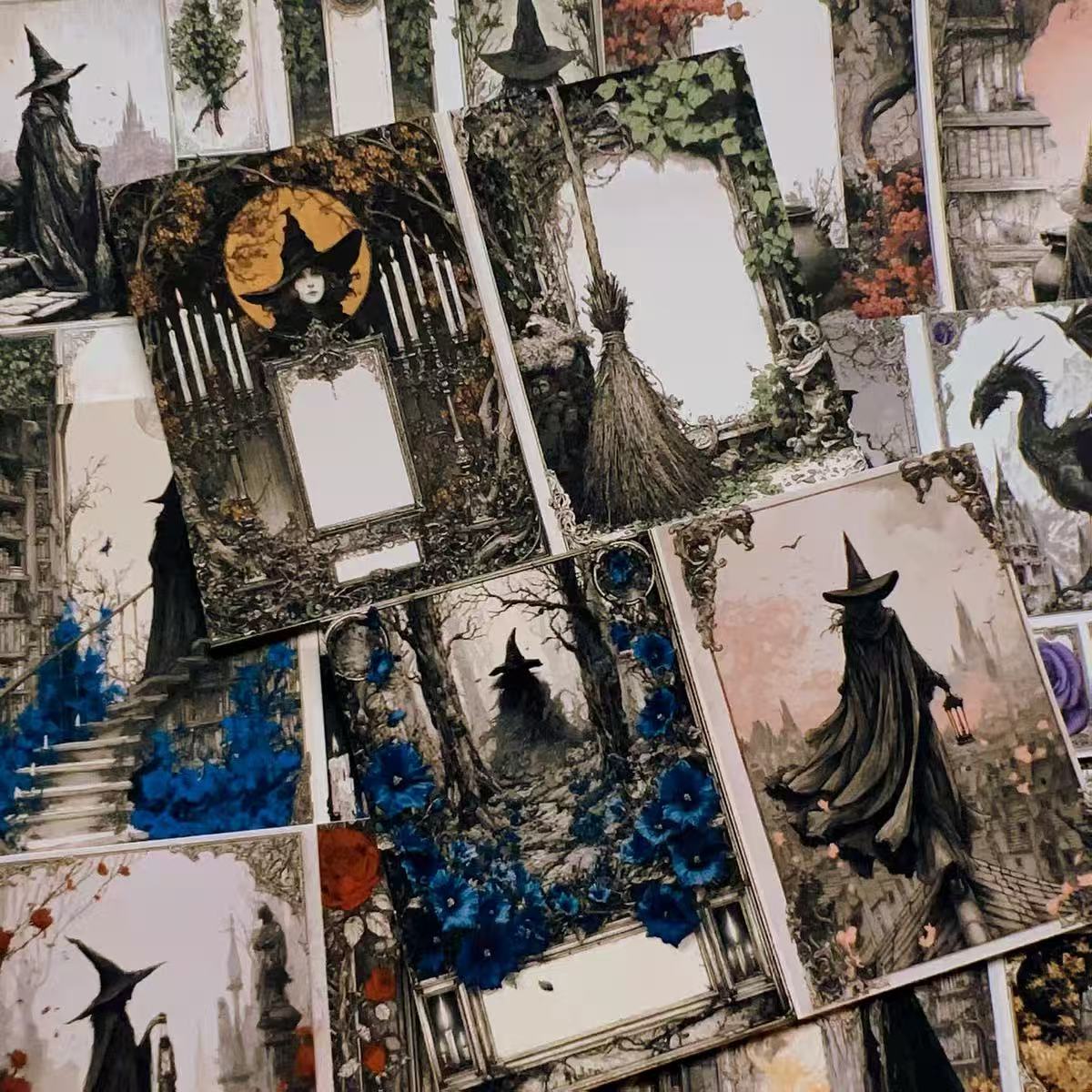 Vintage Dark Magic papers layered