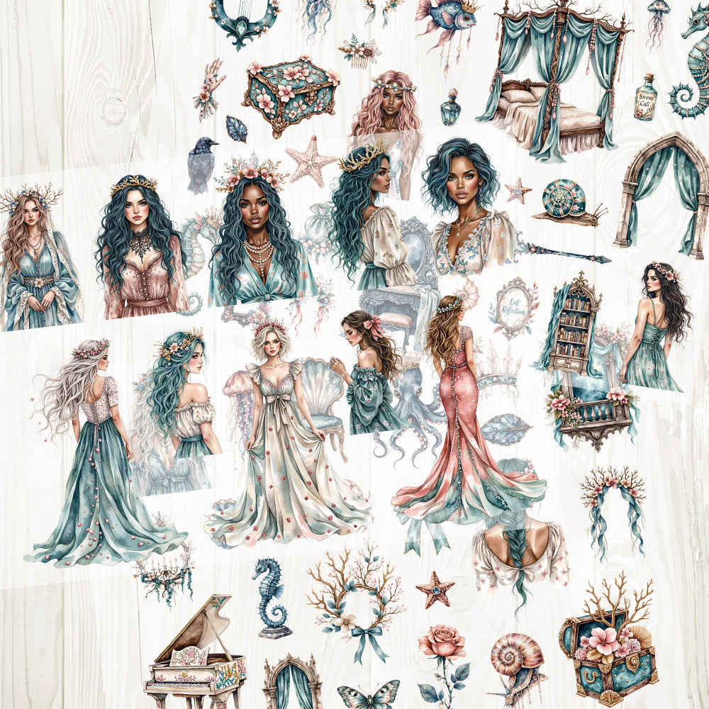 A4 Undersea fantasy matte PET pre-cut large sticker 1 pack 3 sheets