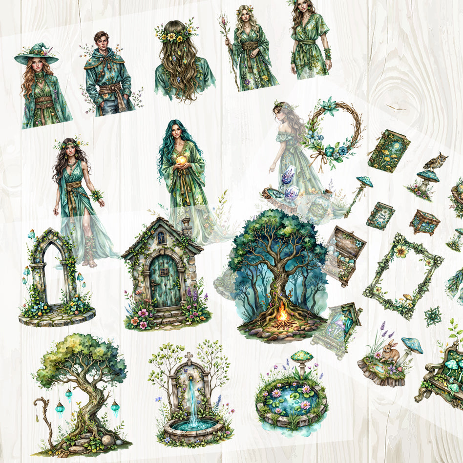 A4 Green Magic Forest matte PET pre-cut large sticker 1 pack 3 sheets
