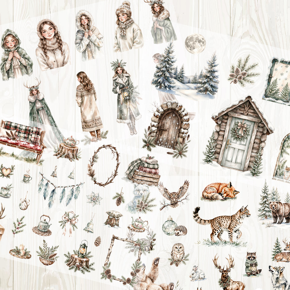 A4 Beautiful winter day matte PET pre-cut large sticker 1 pack 4 sheets