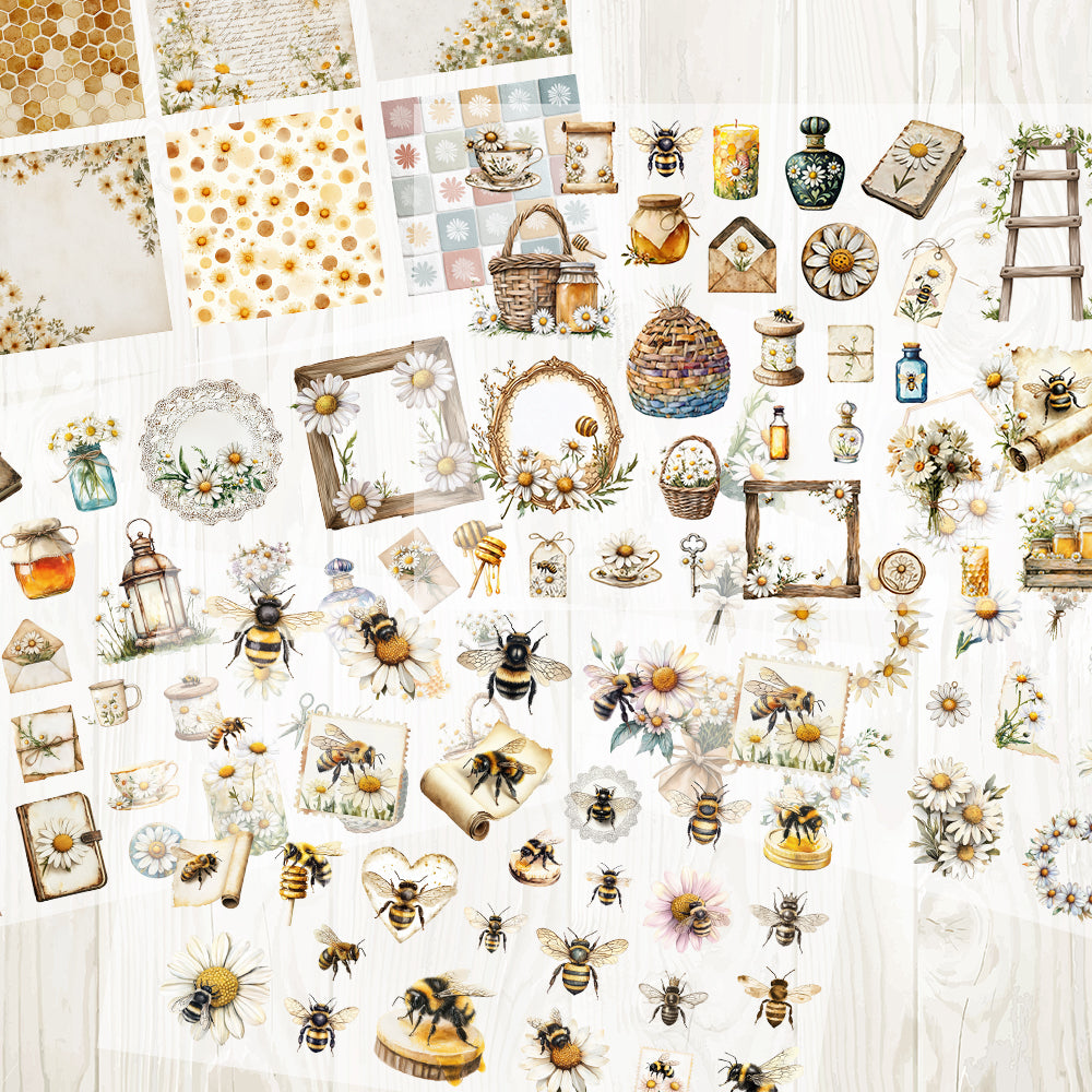 A4 Honey bee and daisy matte PET pre-cut large sticker 1 pack 5 sheets