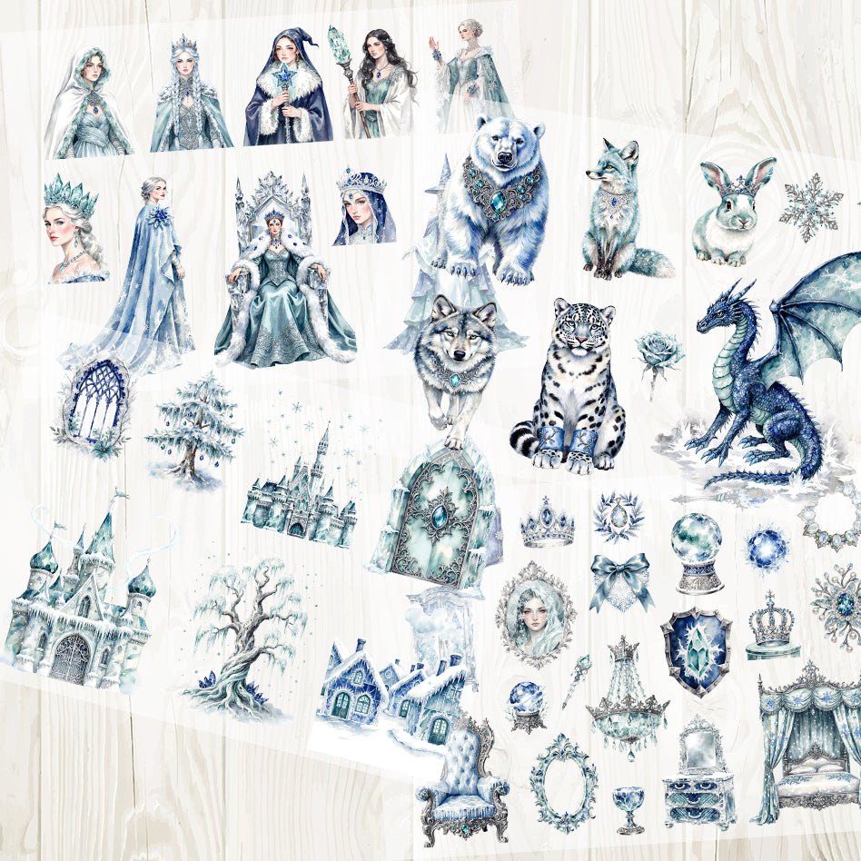 A4 Snowy Fantasy matte PET pre-cut large sticker 1 pack 4 sheets