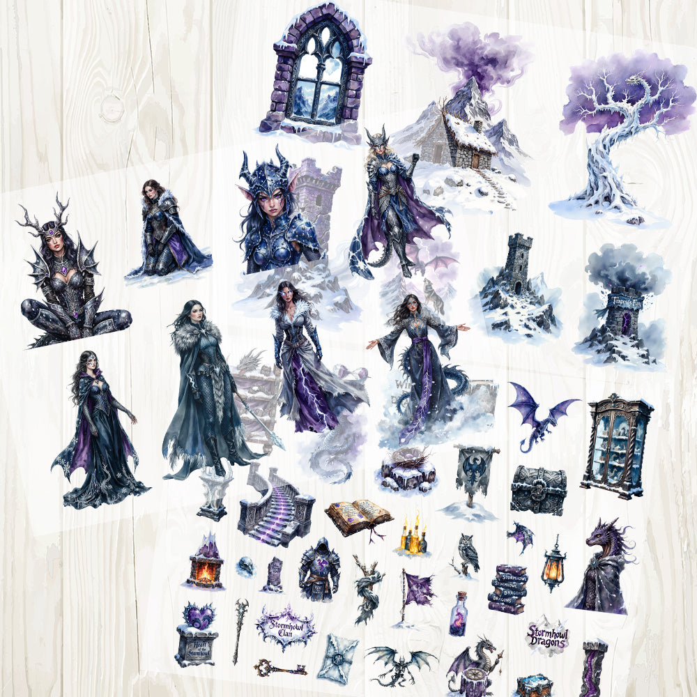 A4 Purple winter dragon matte PET pre-cut large sticker 1 pack 3 sheets