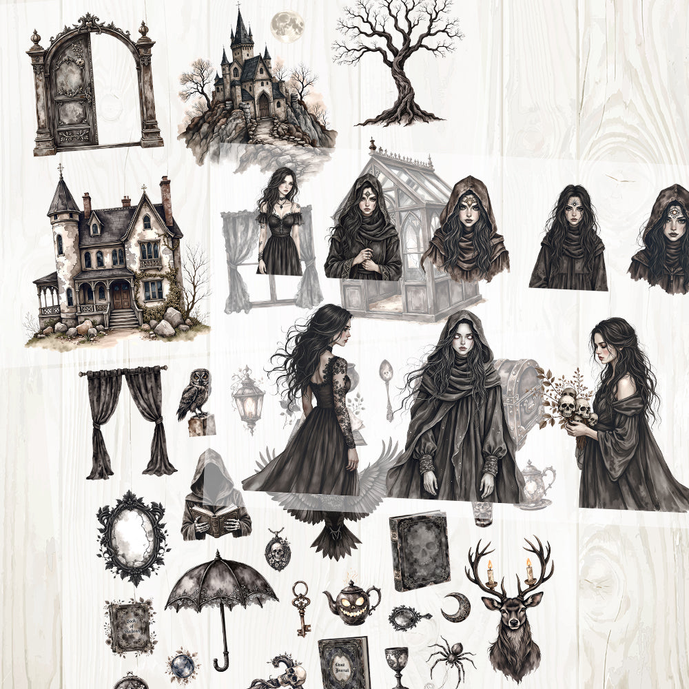 A4 Gothic Witch matte PET pre-cut large sticker 1 pack 3 sheets