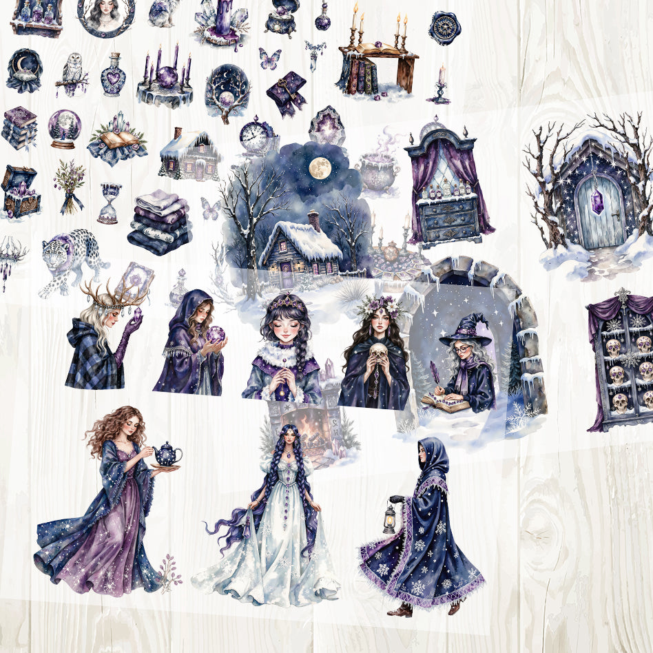 A4 Purple witch matte PET pre-cut large sticker 1 pack 3 sheets