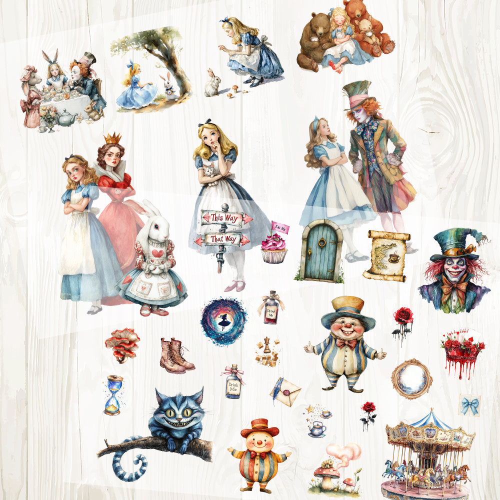 A4 Alice in wonderland matte PET pre-cut large sticker 1 pack 2 sheets