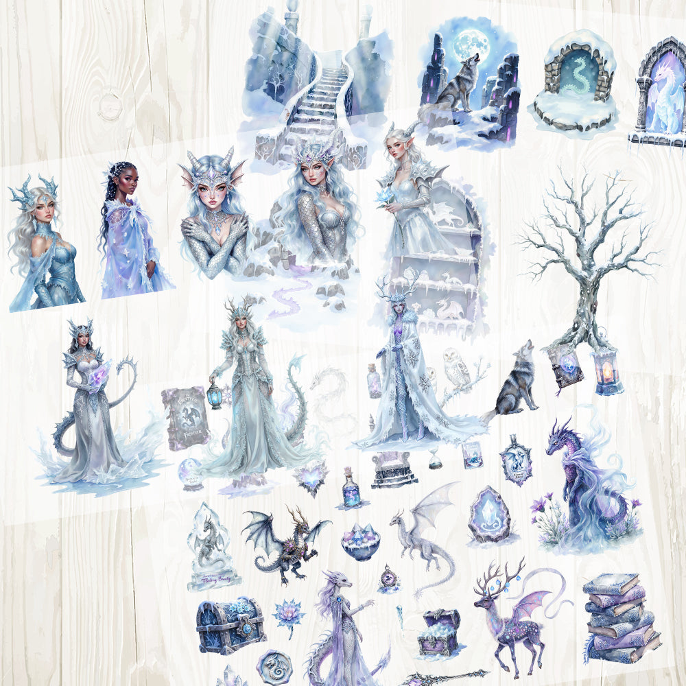 A4 Frost Dragon fantasy matte PET pre-cut large sticker 1 pack 3 sheets