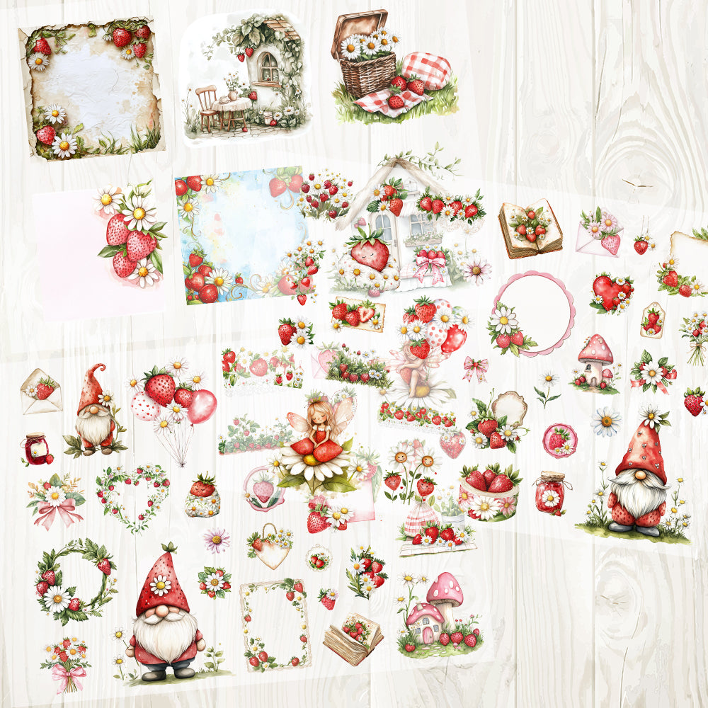 A4 Strawberry garden matte PET pre-cut large sticker 1 pack 3 sheets