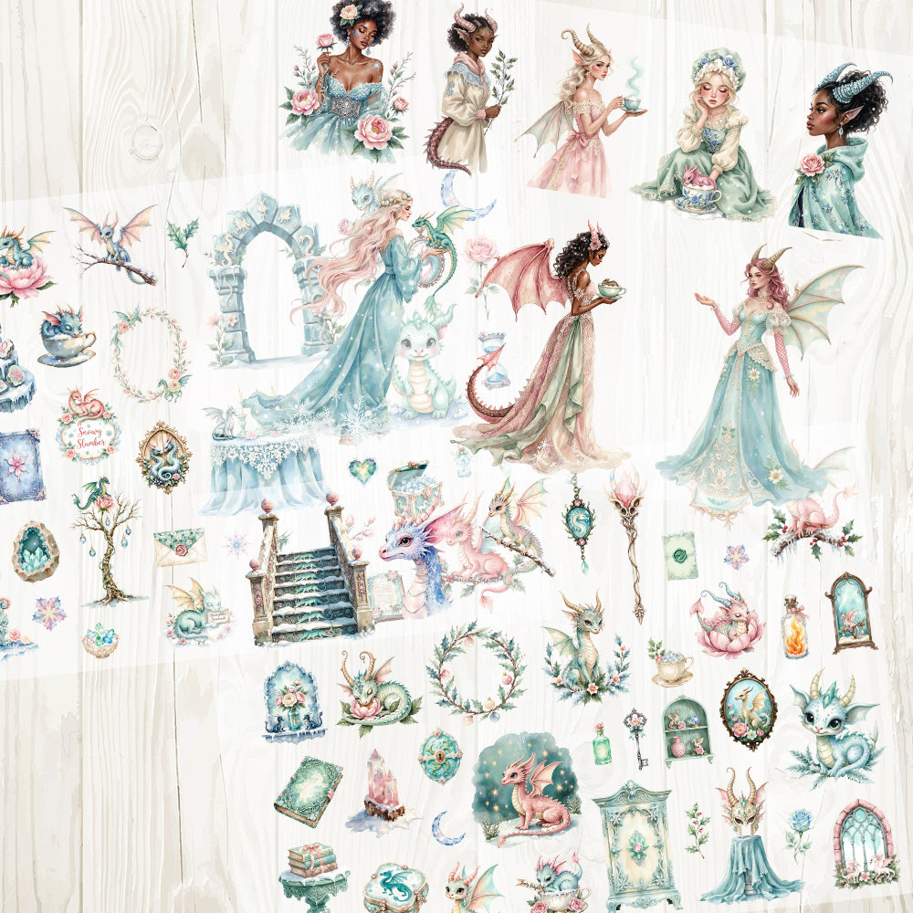 A4 Fairy and Dragon matte PET pre-cut large sticker 1 pack 3 sheets