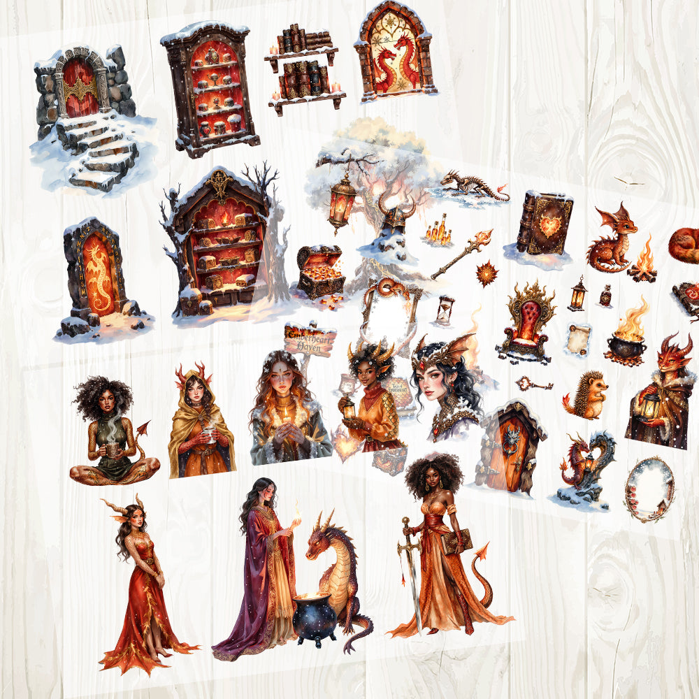 A4 Fire dragon matte PET pre-cut large sticker 1 pack 3 sheets