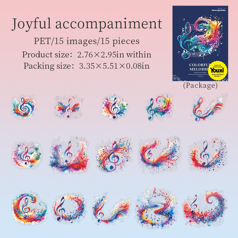 0623 Colorful melody PET Stickers -15Pcs each pack