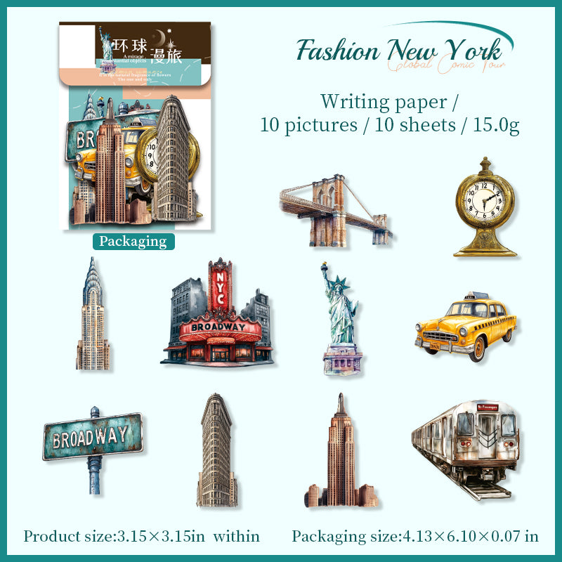 0621 Around the world cardstock Sticker -10Pcs each pack