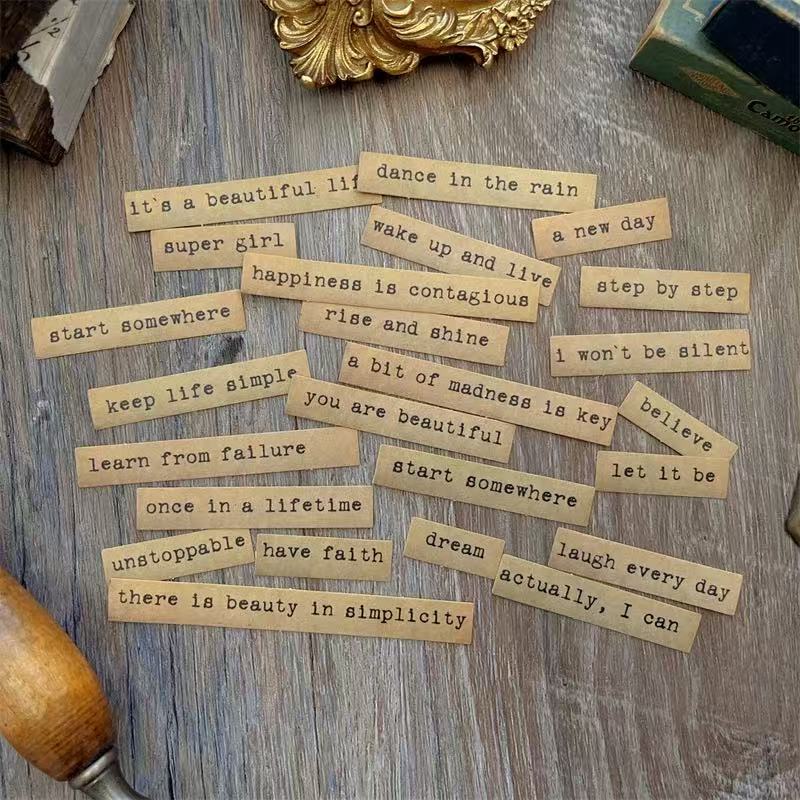 Vintage Positive English Phrases Solid sticker -24Pcs each pack