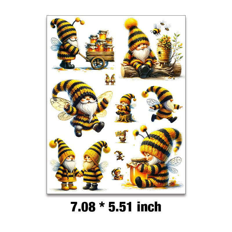 E-88- Bee gnome Embossed sticker 1 Pcs