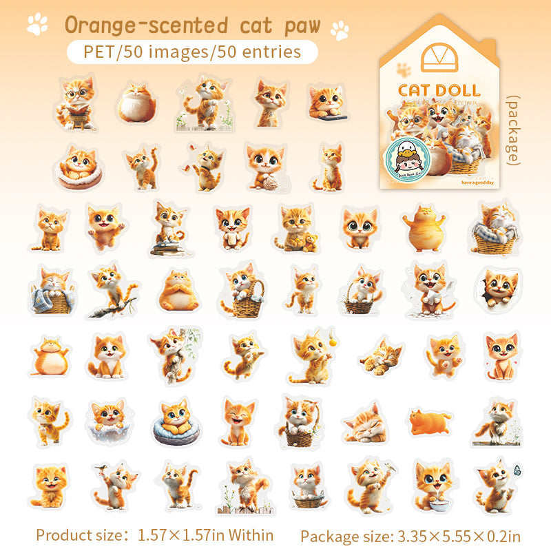 0722 Cat Doll PET sticker -50Pcs each pack