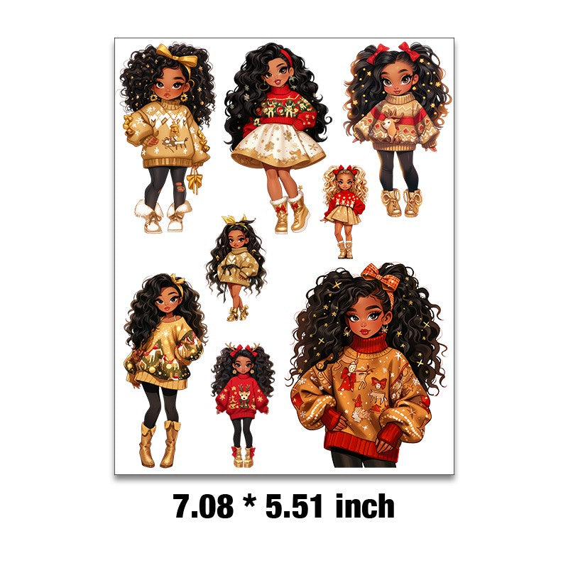 E-91- Christmas girl Embossed sticker 1 Pcs
