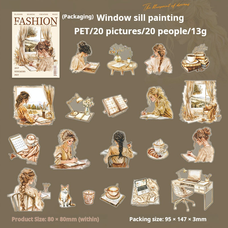 0714 Girl's daily life PET sticker -20Pcs each pack