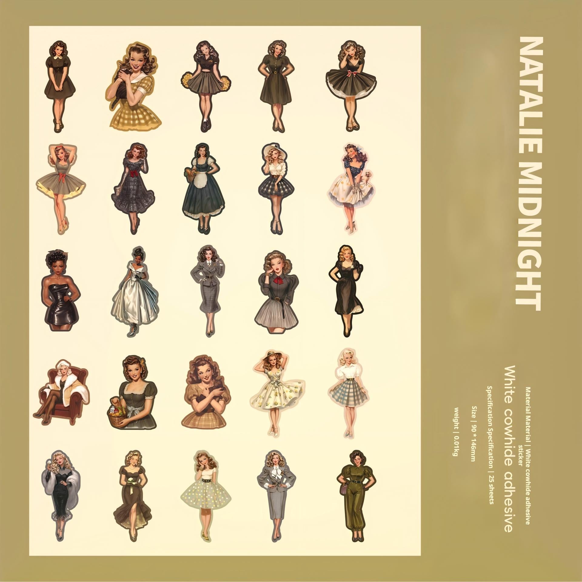 260114 Vintage beauty Solid sticker -25Pcs each pack