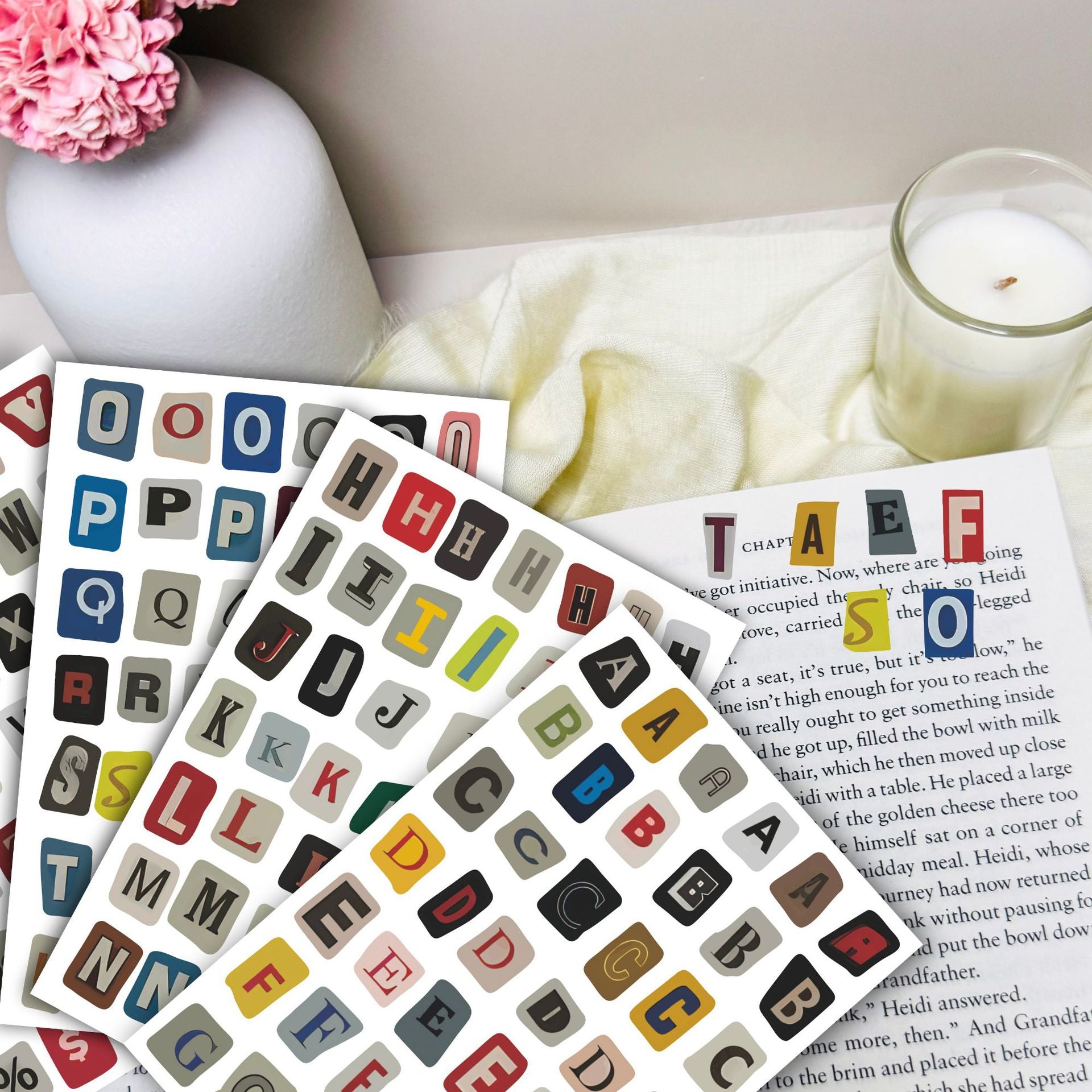1225 Colorful Watercolor Letters sticker -4Pcs each pack