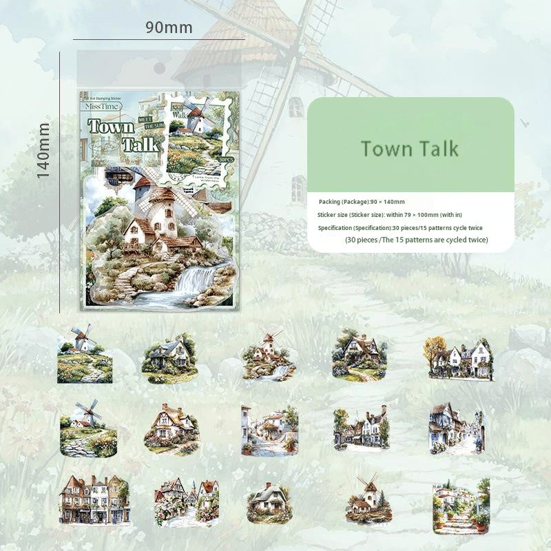 0622 Small town scenery PET Sticker -15Pcs each pack