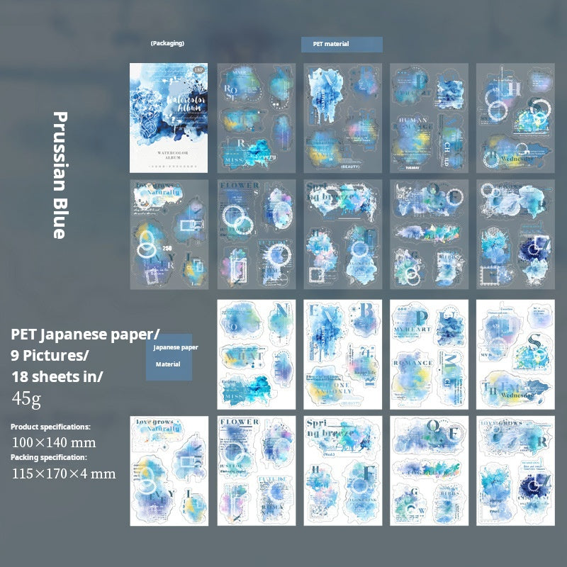 0515 Watercolor Album Series PET & Washi Sticker Book -18Pcs each pack