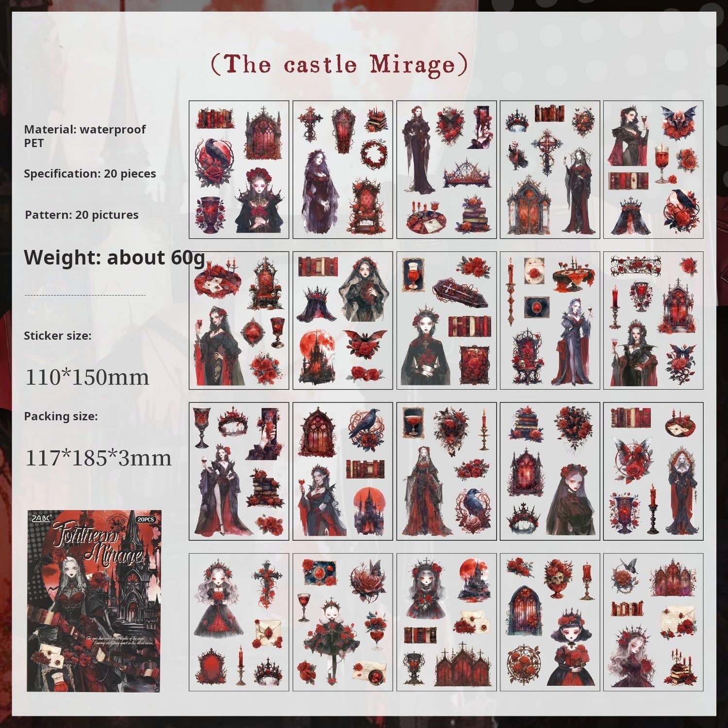 1111 Gothic Dark PET sticker book -20Pcs each pack