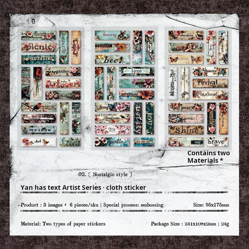 0830 Text label PET Sticker -6Pcs each pack