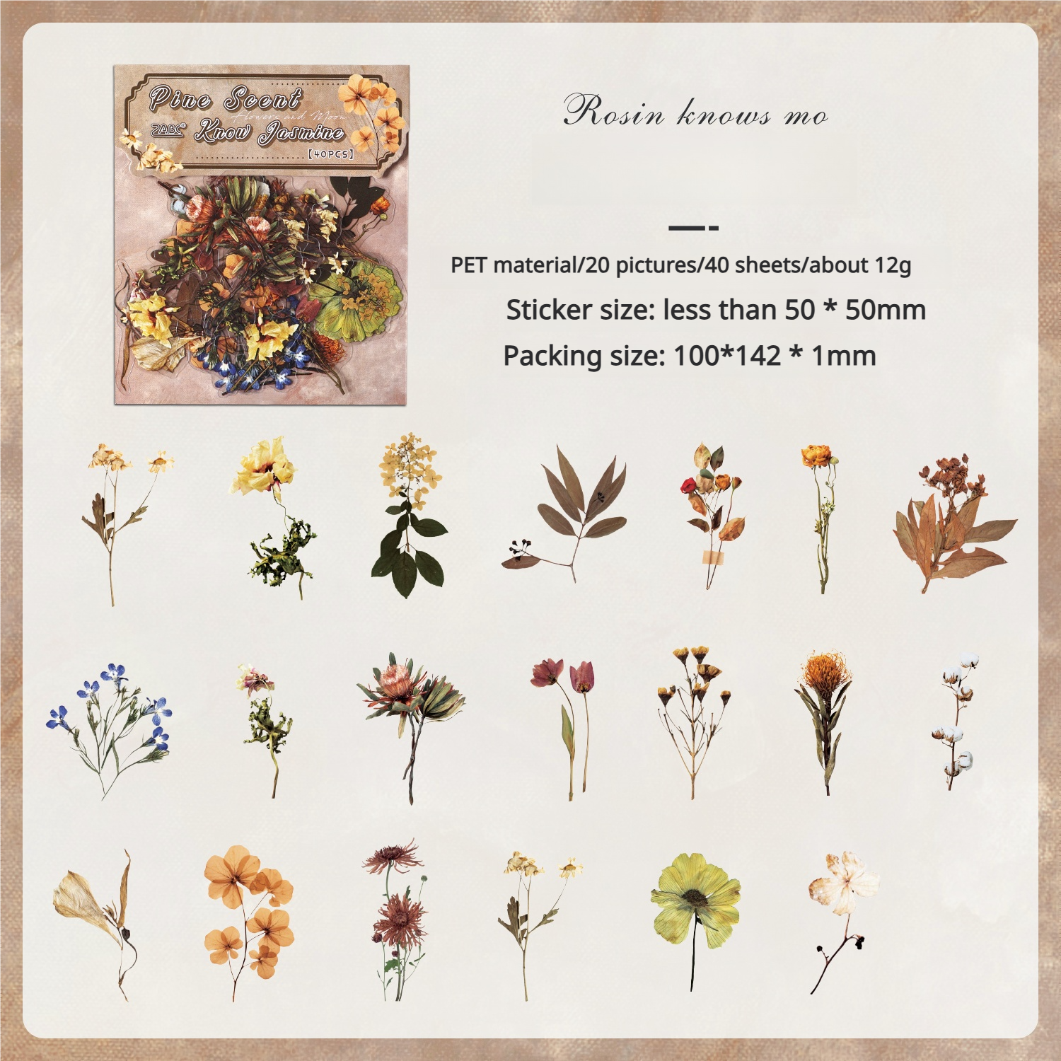 0717 Flowers PET sticker -40Pcs each pack