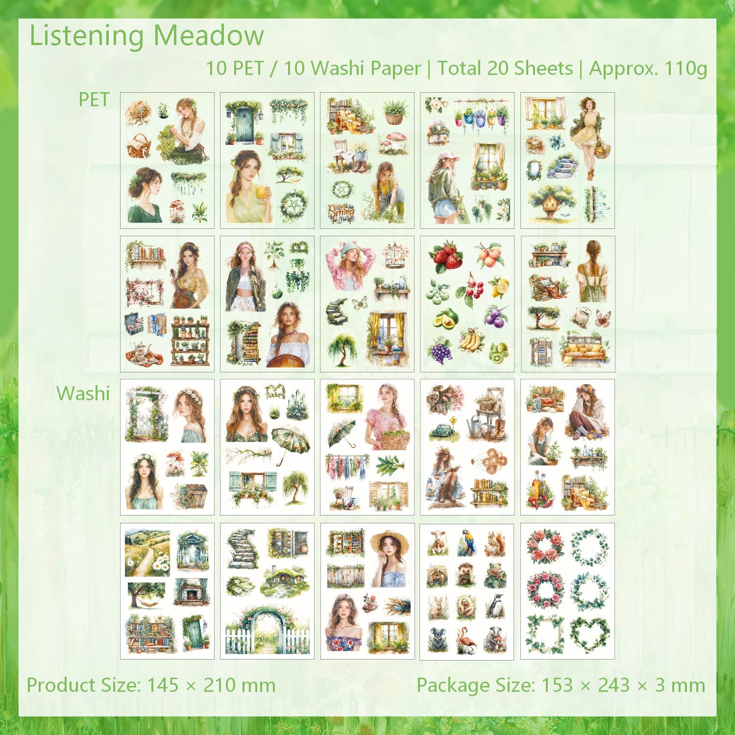 Cottagecore & Vintage Girl Sticker Book (PET & Washi) -20Pcs each pack
