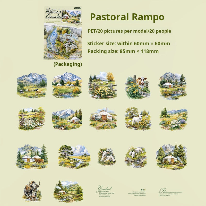 1028 Picturesque mountains and rivers PET sticker -20Pcs each pack