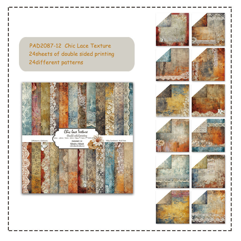 0515 Vintage Scrapbook Paper 12×12 inch -24 Sheets Double-Sided printed