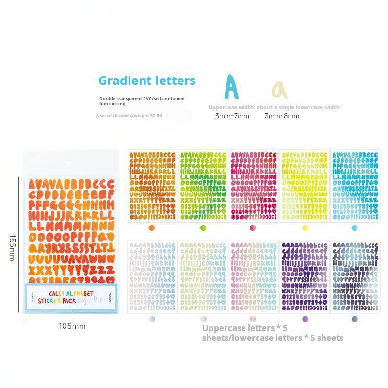 0617 Colored letters PET Sticker -10Pcs each pack