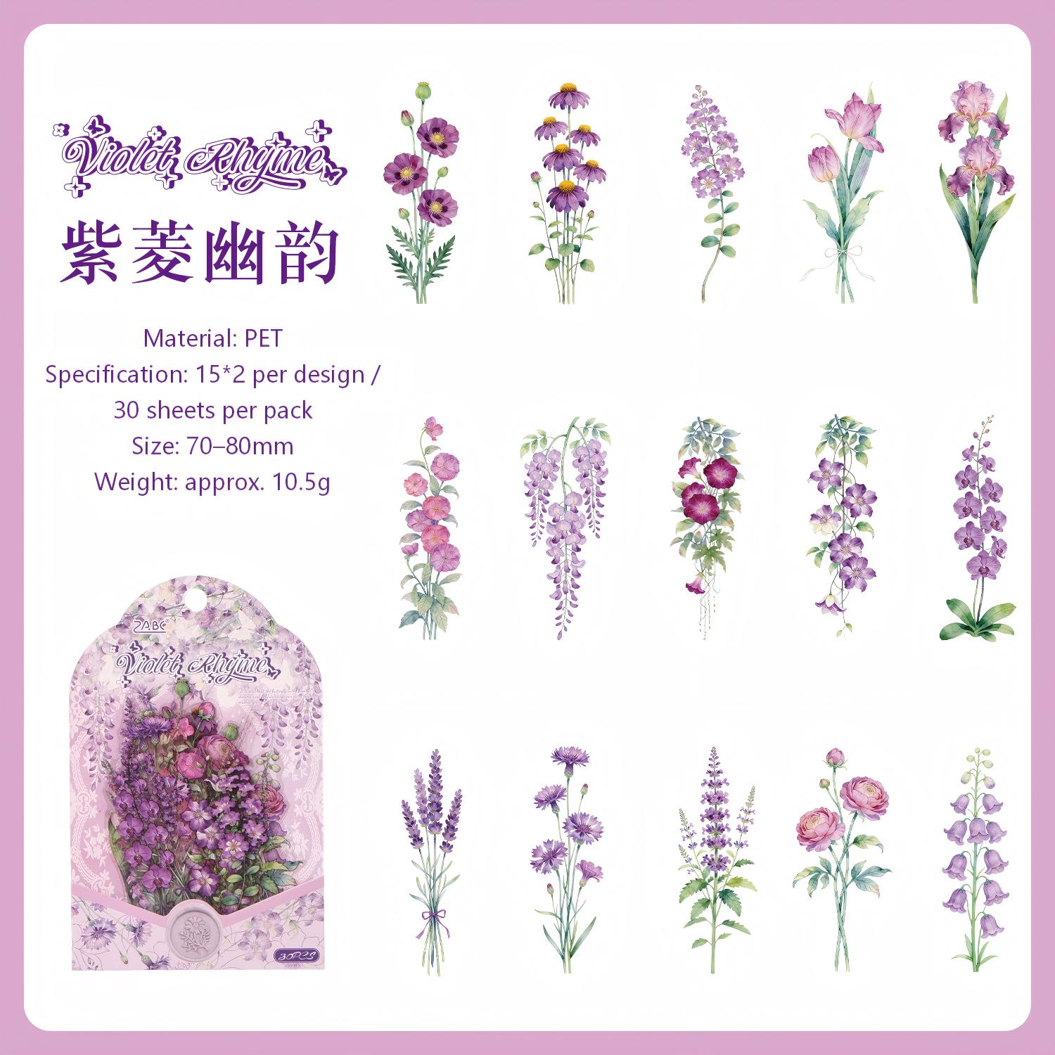 Colorful Flowers PET Stickers -30Pcs each pack