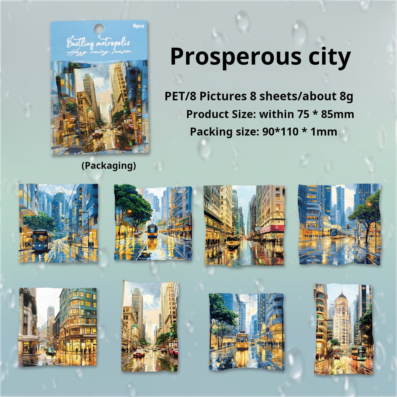 0815 Rainy day PET Sticker -8Pcs each pack