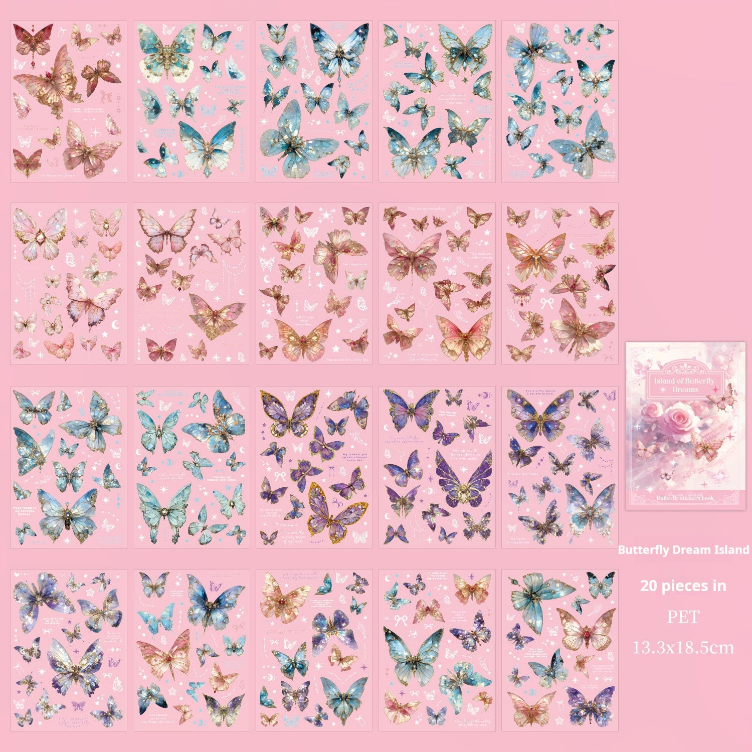 0514 Romantic Butterfly Series PET Sticker Book -20Pcs each pack