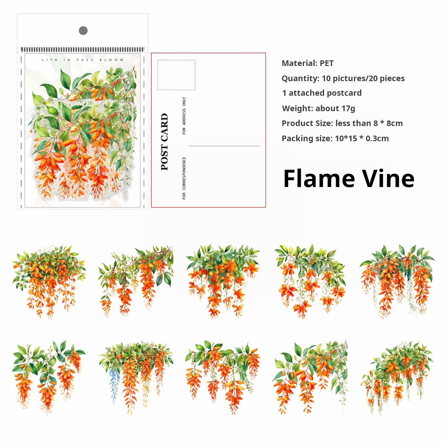 0520 Vine flowers PET Sticker -20Pcs each pack