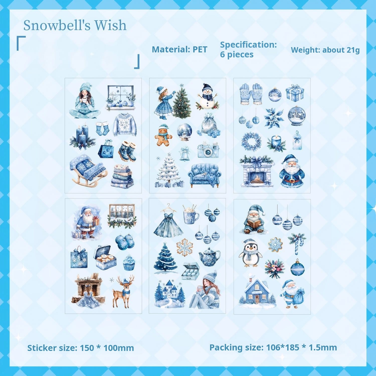 1111 Snowy night christmas PET sticker -6Pcs each pack