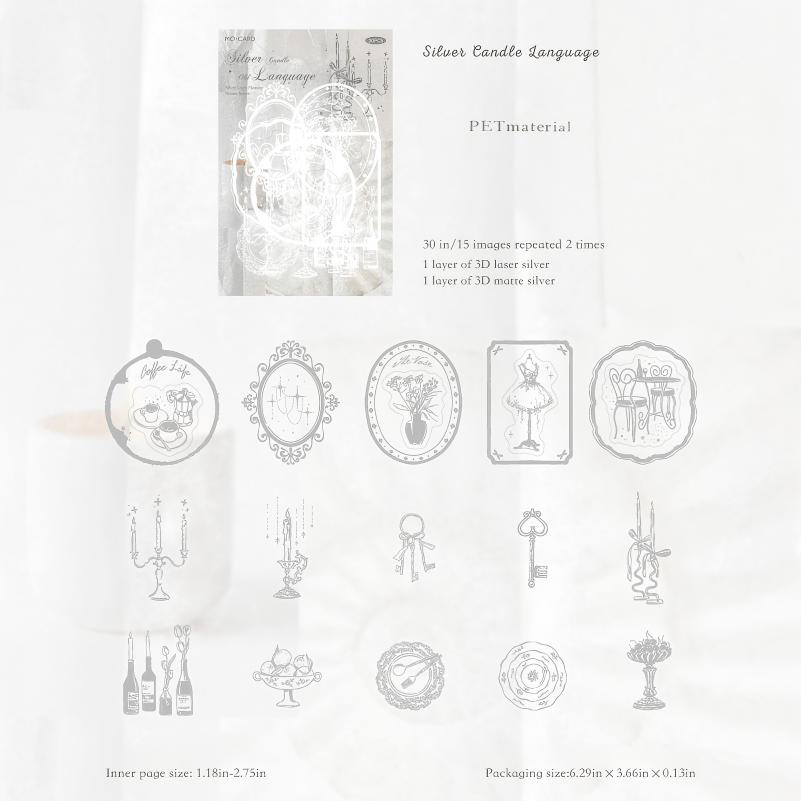 0927 Vintage Laser Silver PET Sticker -30Pcs each pack